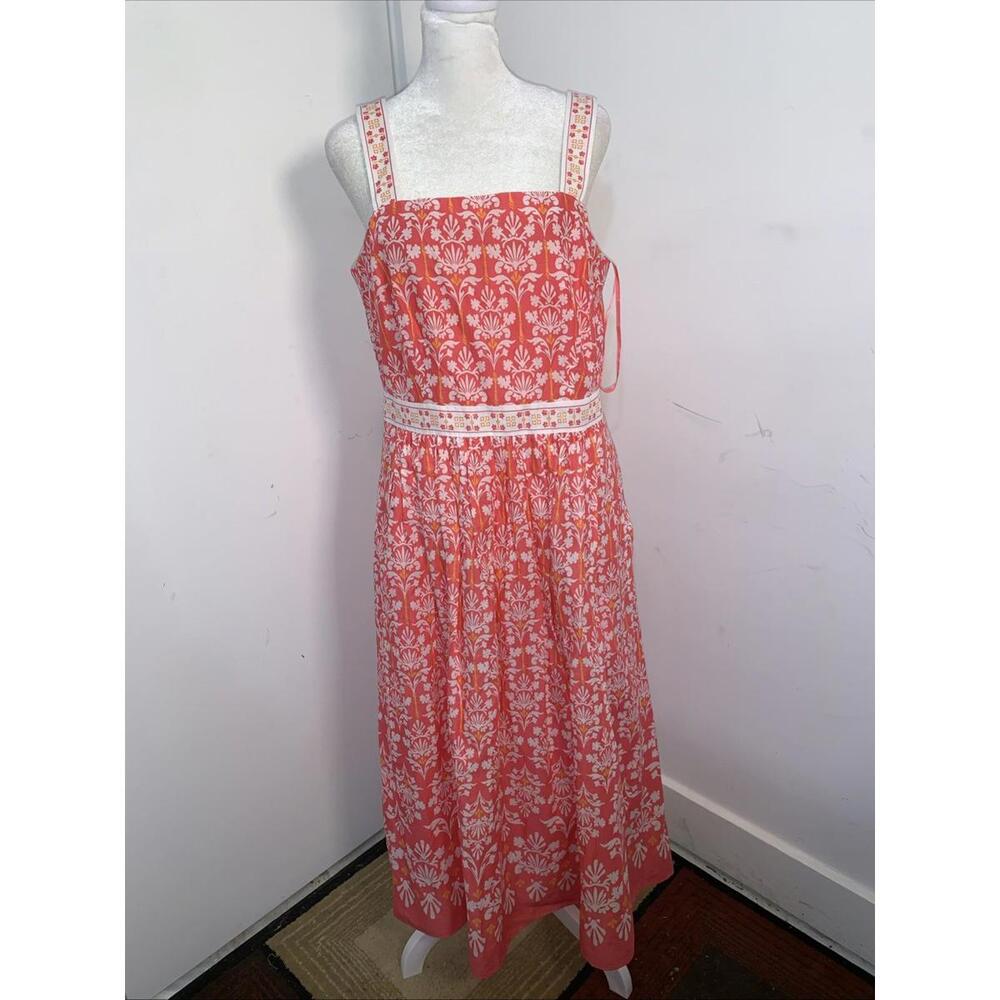 Talbots Coral Pink Voile Sleeveless Flare Maxi Dress Pockets Sundress Cotton 10P - Picture 4 of 15